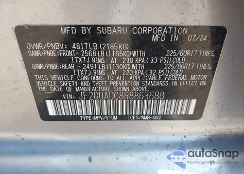 2024 Subaru Crosstrek Premium from USA, damaged, VIN JF2GUADC8R8863688